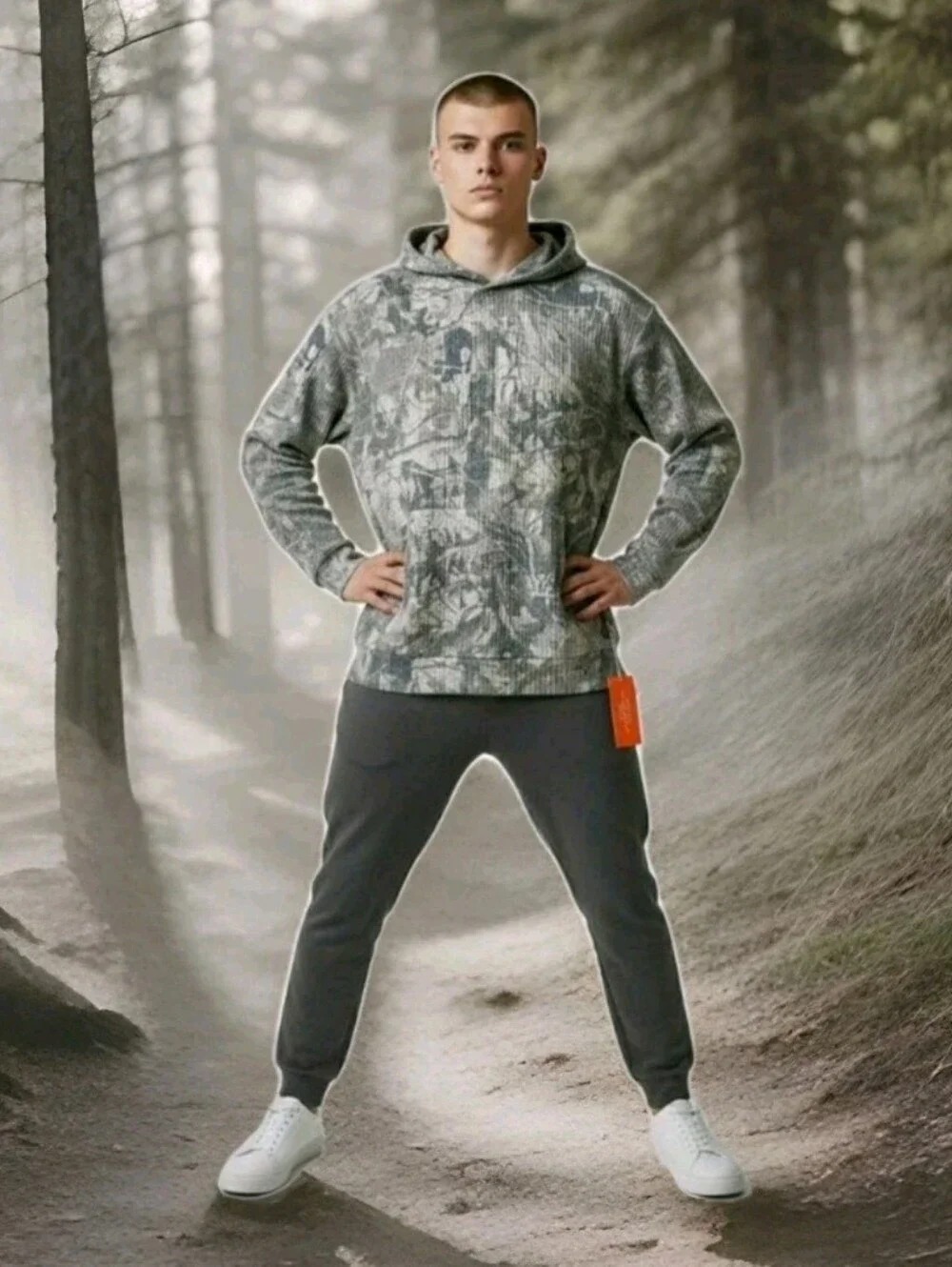 NEGATIVE SPACE: MEN'S: WAFFLE KNIT: CAMO: HOODIE: SIZE: XL: BRAND NEW